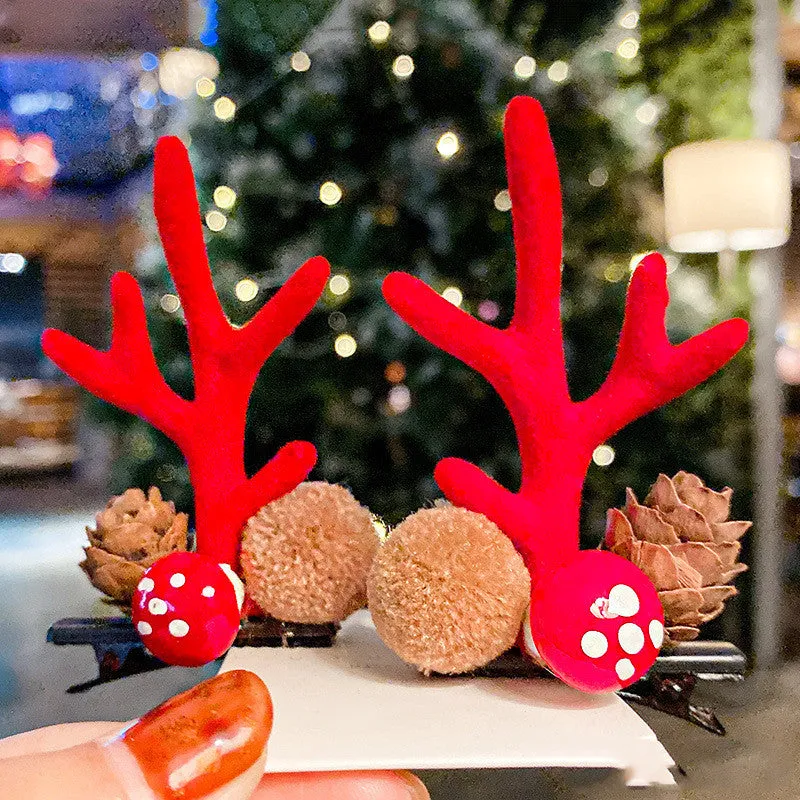 Set of plastic resin Christmas hair clips for kids with antler and snowman designs