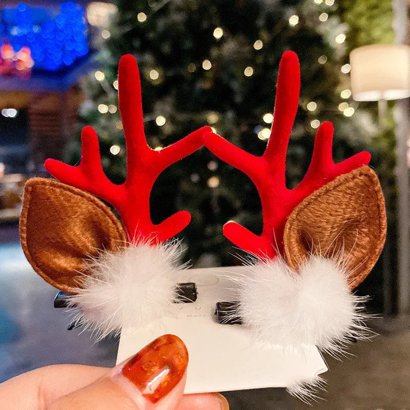 Set of plastic resin Christmas hair clips for kids with antler and snowman designs