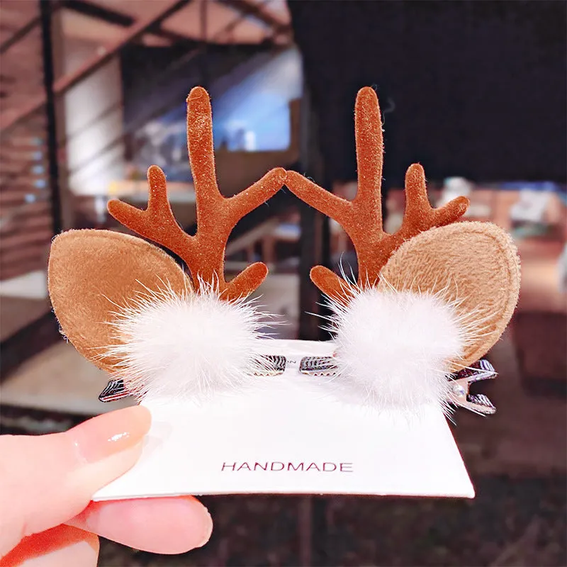 Set of plastic resin Christmas hair clips for kids with antler and snowman designs