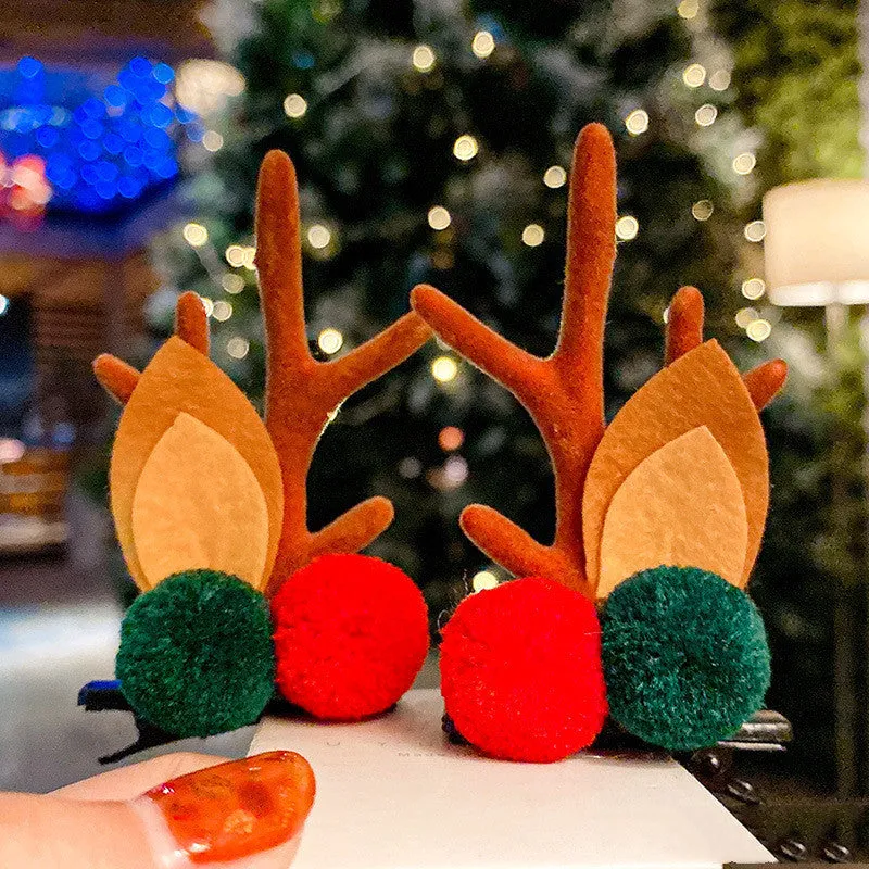 Set of plastic resin Christmas hair clips for kids with antler and snowman designs