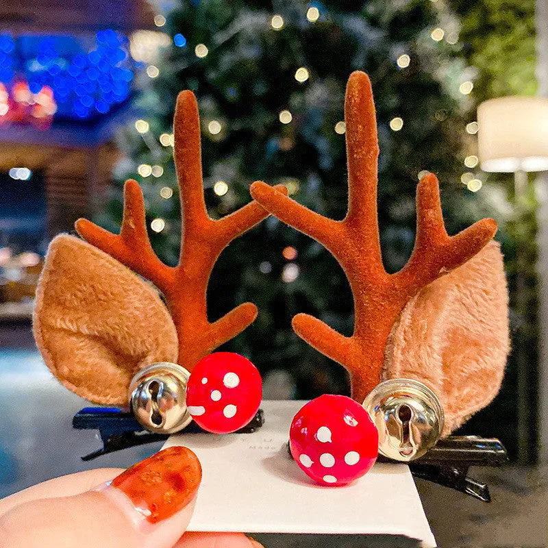 Set of plastic resin Christmas hair clips for kids with antler and snowman designs