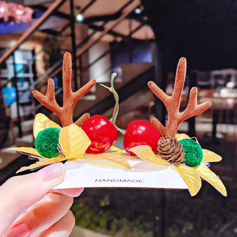 Set of plastic resin Christmas hair clips for kids with antler and snowman designs