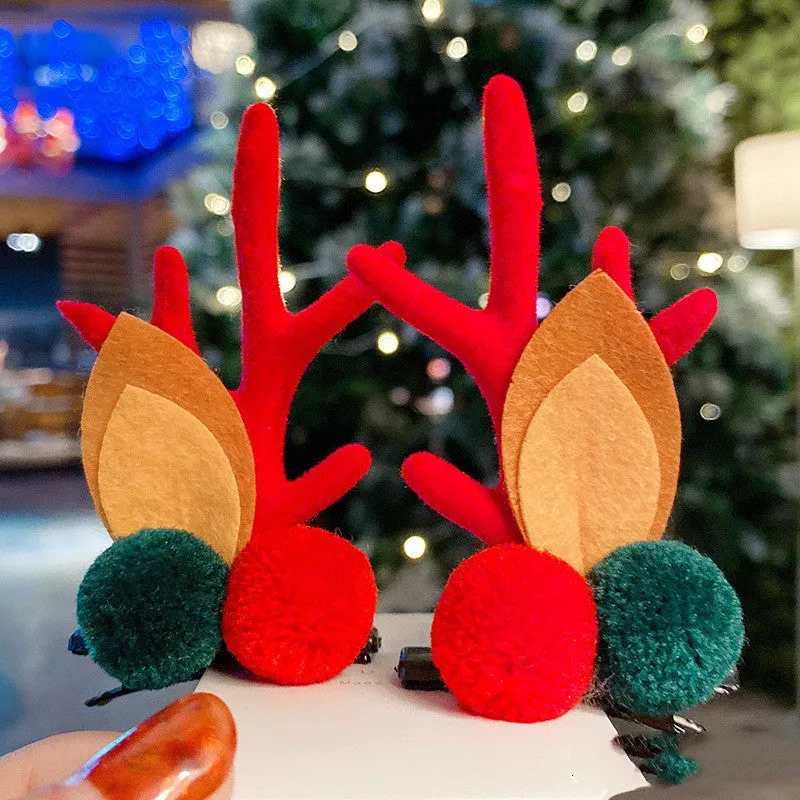 Set of plastic resin Christmas hair clips for kids with antler and snowman designs
