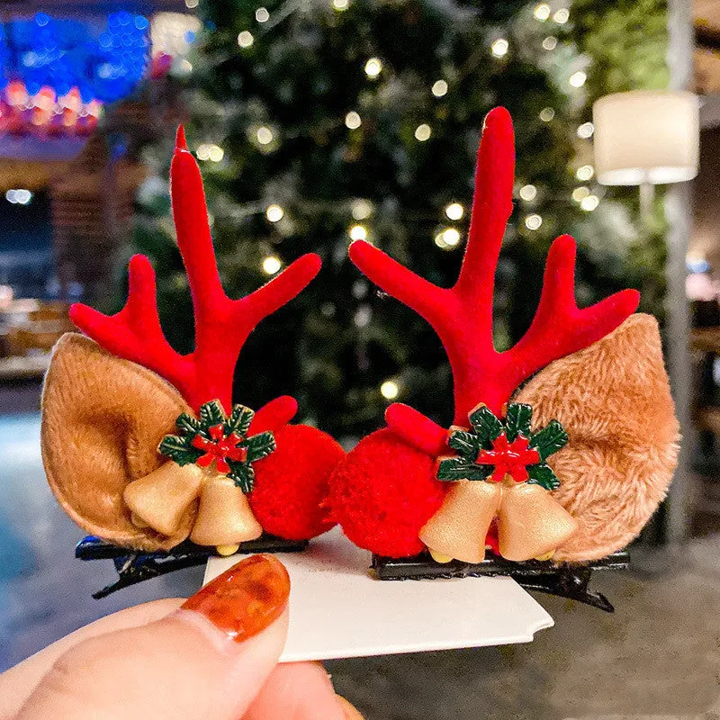 Set of plastic resin Christmas hair clips for kids with antler and snowman designs