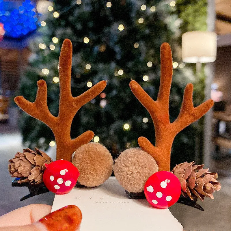 Set of plastic resin Christmas hair clips for kids with antler and snowman designs