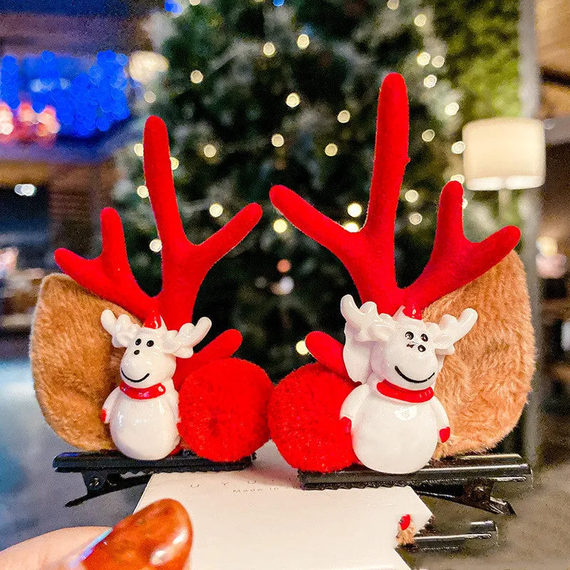 Set of plastic resin Christmas hair clips for kids with antler and snowman designs