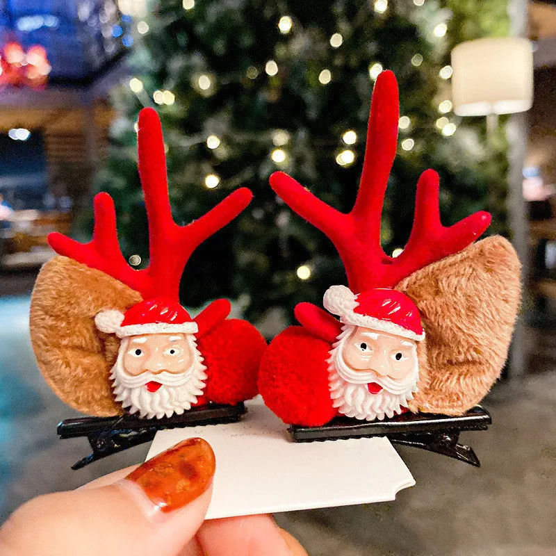 Set of plastic resin Christmas hair clips for kids with antler and snowman designs