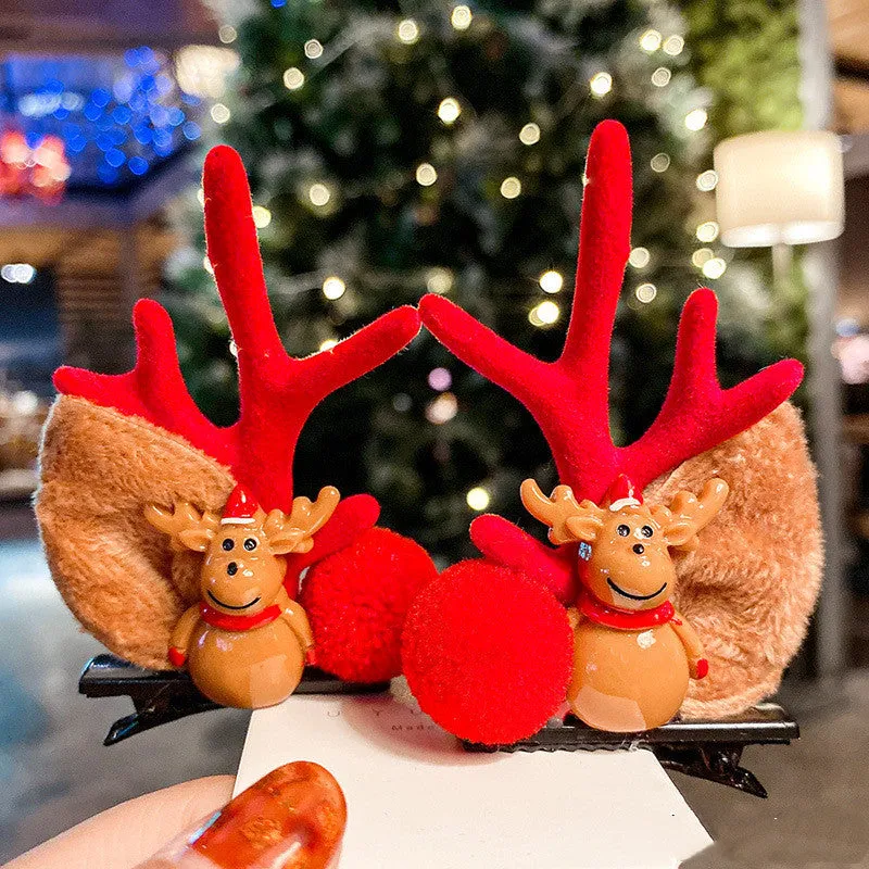 Set of plastic resin Christmas hair clips for kids with antler and snowman designs