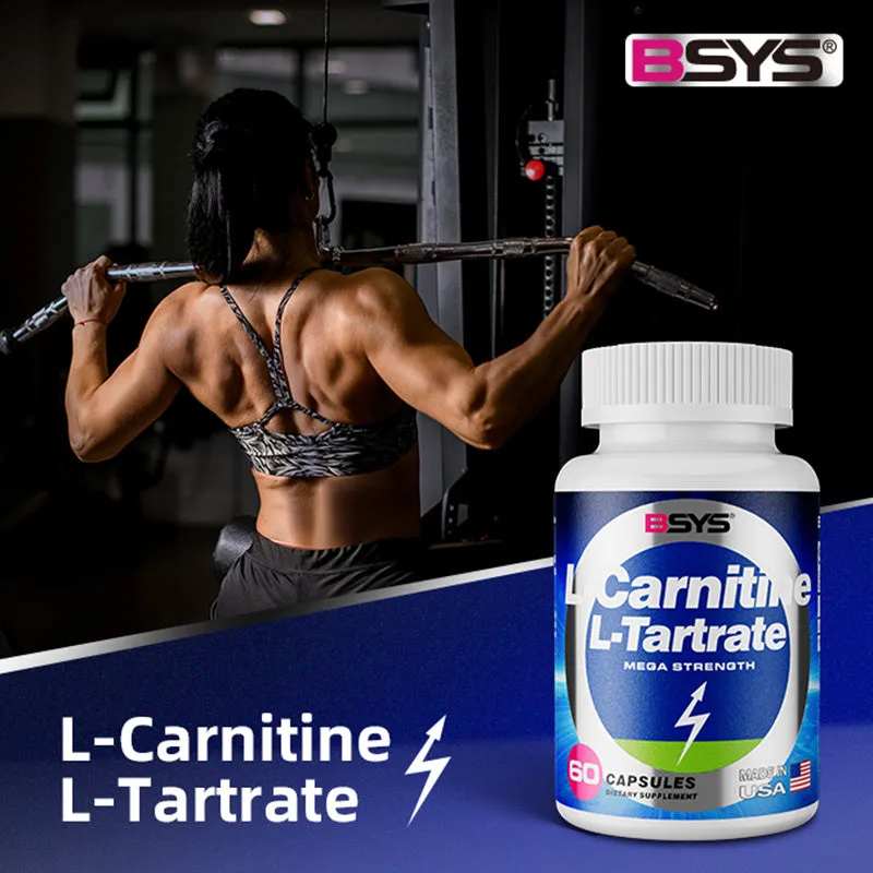 BSYS L-Carnitine L-Tartrate 60 capsules bottle dietary supplement for energy metabolism and exercise recovery