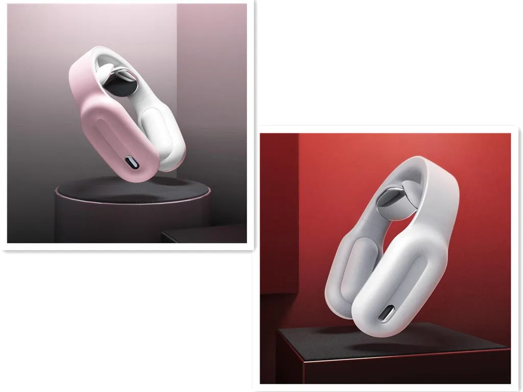 Cervical spine massager in glutinous rice white with wireless remote control and USB cable