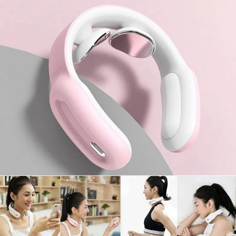 Cervical spine massager in glutinous rice white with wireless remote control and USB cable