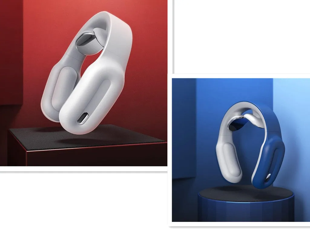 Cervical spine massager in glutinous rice white with wireless remote control and USB cable
