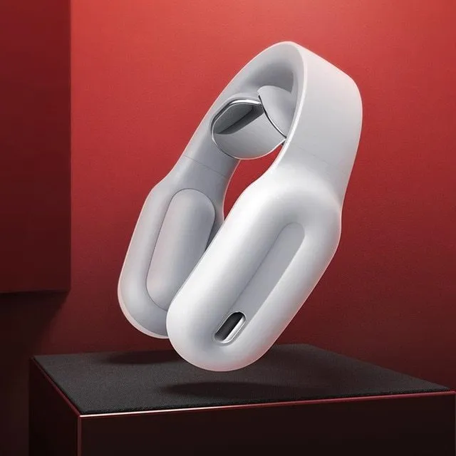 Cervical spine massager in glutinous rice white with wireless remote control and USB cable