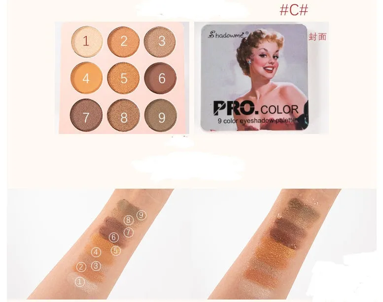 Matte makeup eyeshadow palette in style B with 9 colours, closed compact case showing EVA packaging