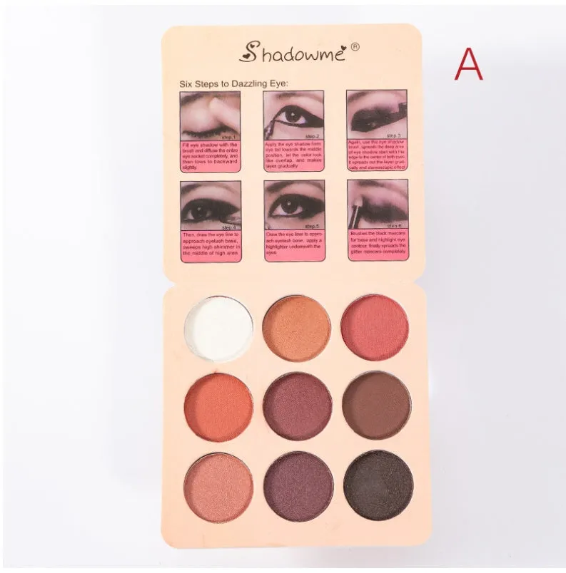 Matte makeup eyeshadow palette in style B with 9 colours, closed compact case showing EVA packaging