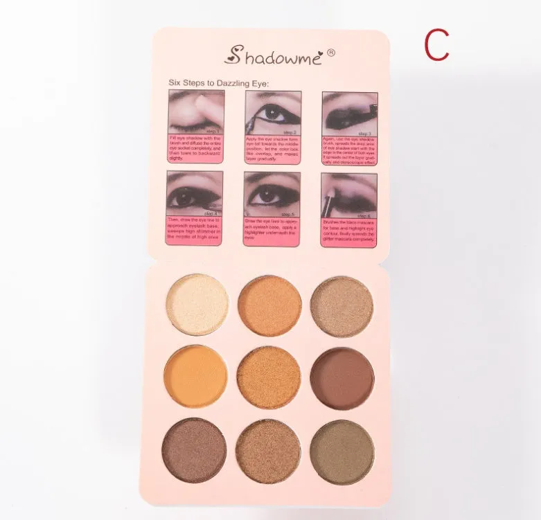 Matte makeup eyeshadow palette in style B with 9 colours, closed compact case showing EVA packaging