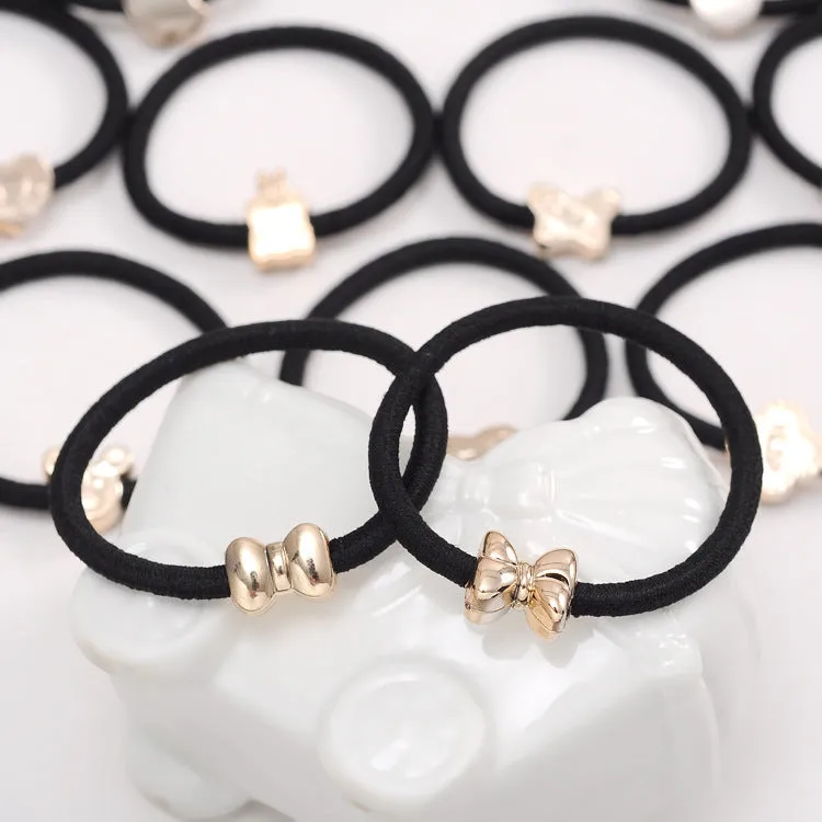 Korean style high elastic hair rings with gold bead plating, mixed colours, 50 pieces bulk pack