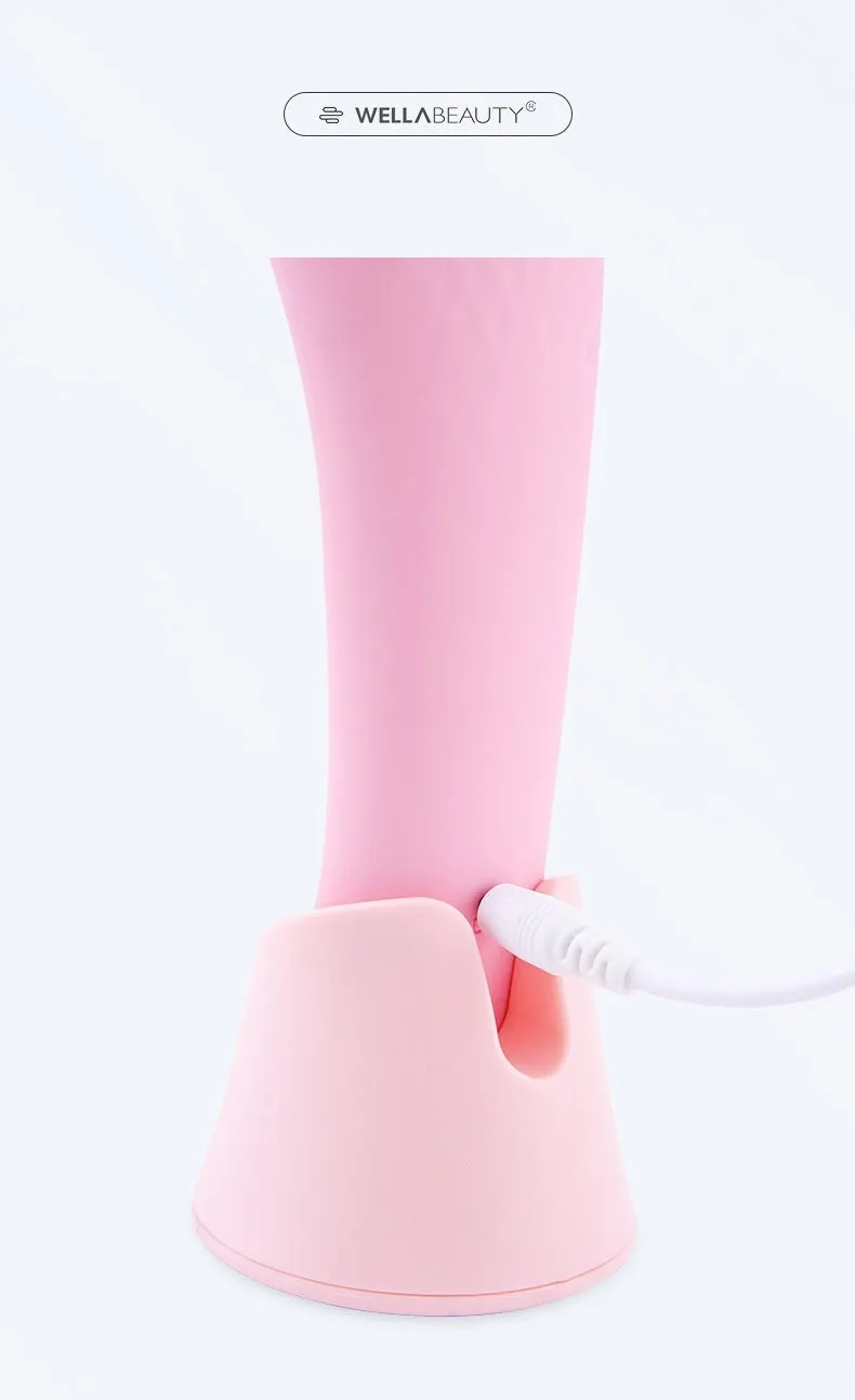 Pink electric silicone face cleansing brush with vibration and heating functions, USB rechargeable