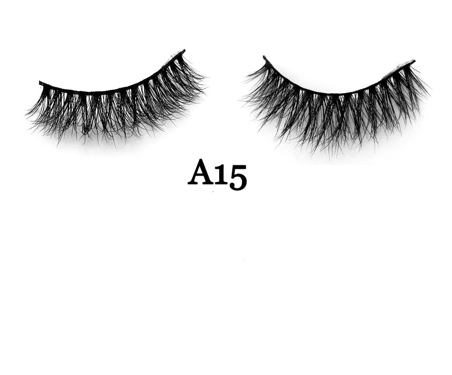 Handmade 3D mink full strip false eyelashes in style A01 against a white background