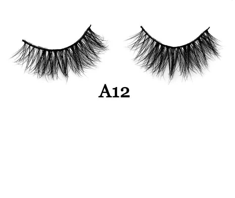 Handmade 3D mink full strip false eyelashes in style A01 against a white background
