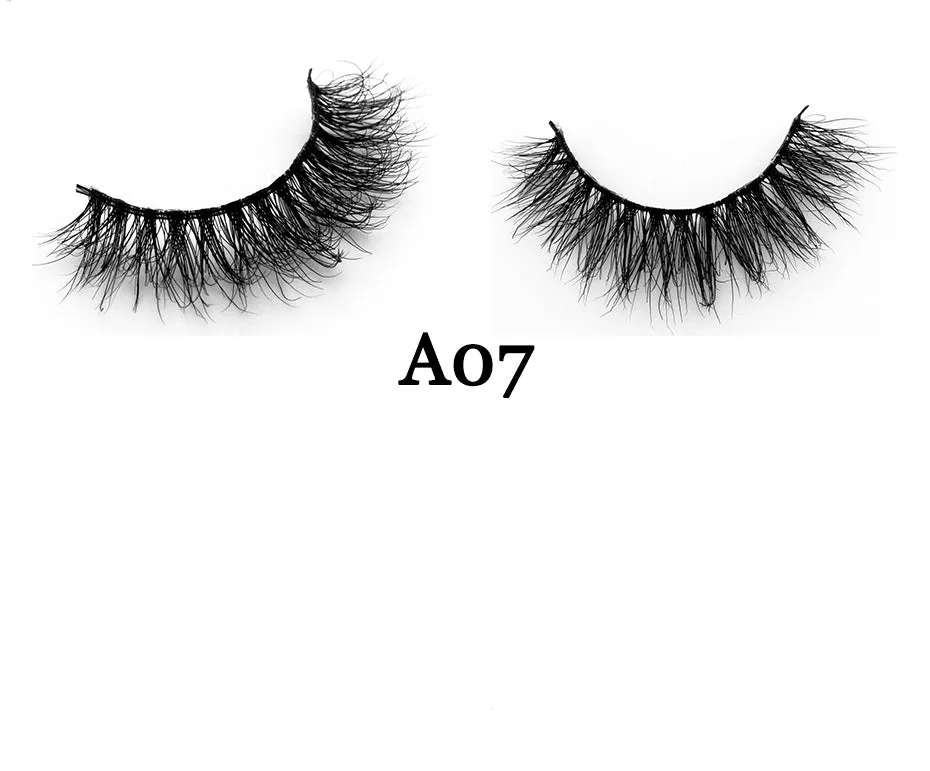 Handmade 3D mink full strip false eyelashes in style A01 against a white background