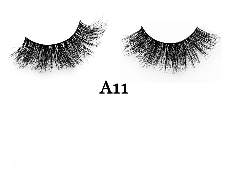 Handmade 3D mink full strip false eyelashes in style A01 against a white background