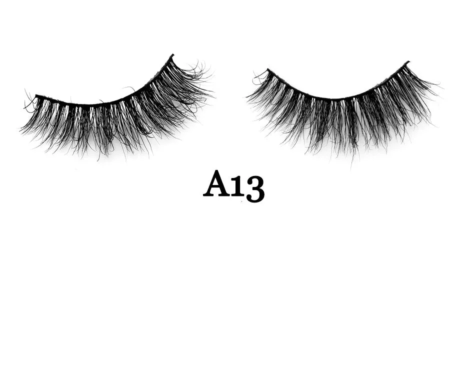 Handmade 3D mink full strip false eyelashes in style A01 against a white background