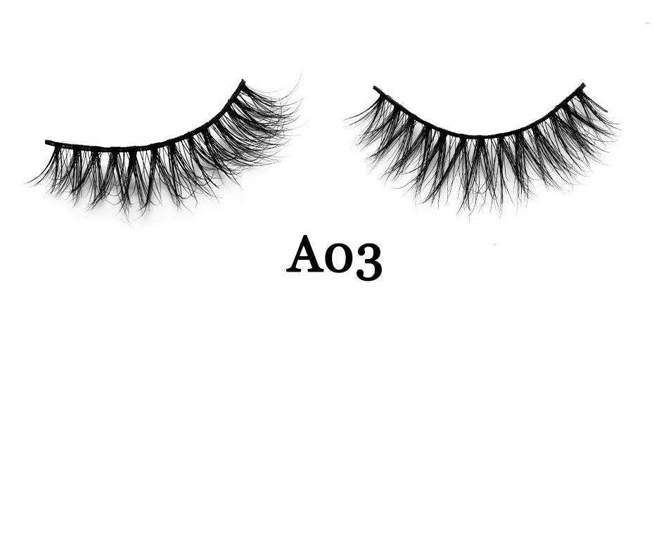 Handmade 3D mink full strip false eyelashes in style A01 against a white background