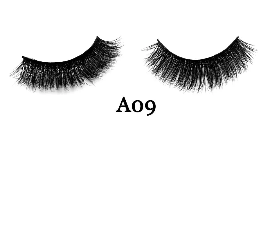 Handmade 3D mink full strip false eyelashes in style A01 against a white background