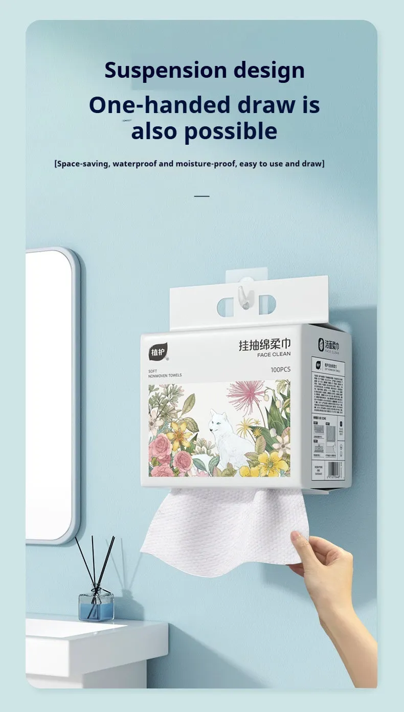 Disposable face cloth roll with removable hook, 100 sheet viscose polyester blend