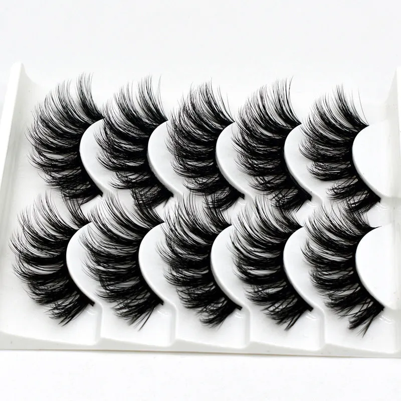 Handmade thick long natural false eyelashes in 3D fiber construction, pack of 5 pairs