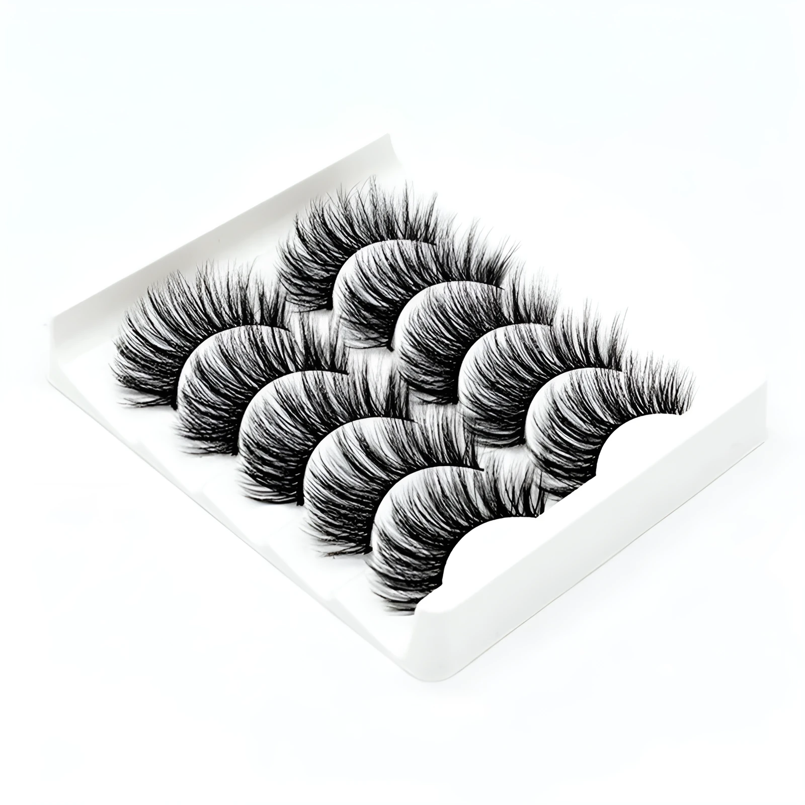 Handmade thick long natural false eyelashes in 3D fiber construction, pack of 5 pairs
