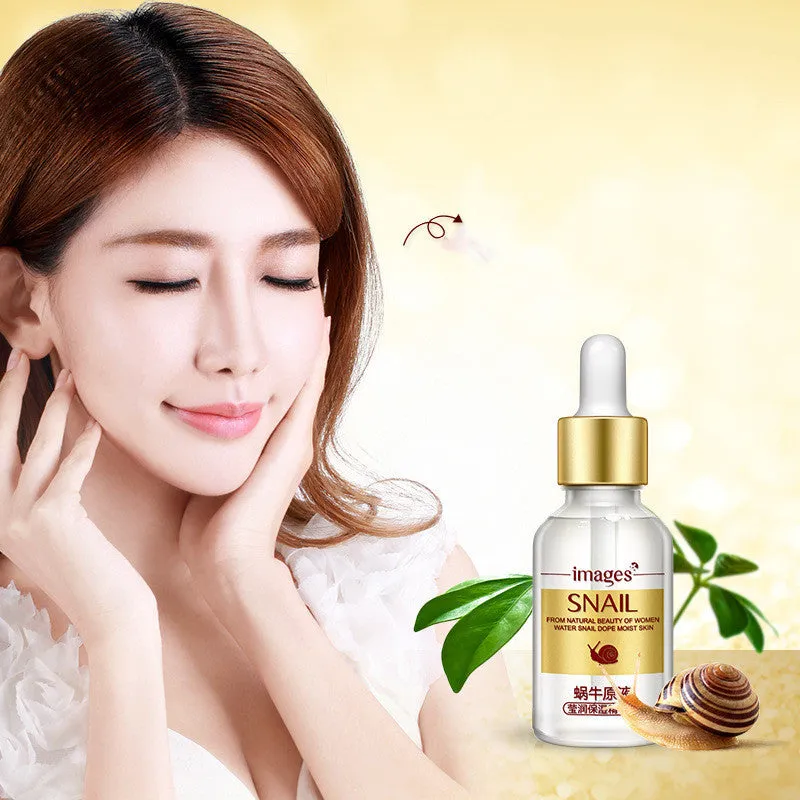 Snail moisturising nourishing serum 15ml facial treatment in white bottle