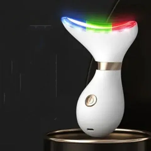 Portable USB rechargeable beauty instrument with white casing and metal light head for neck wrinkle removal