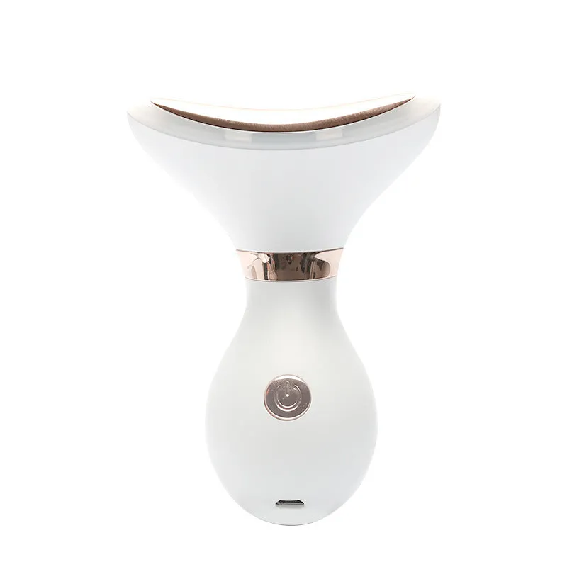 Portable USB rechargeable beauty instrument with white casing and metal light head for neck wrinkle removal