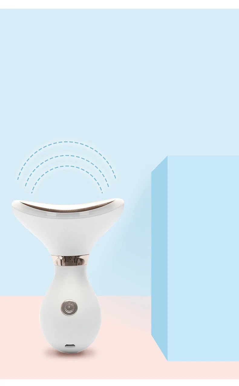 Portable USB rechargeable beauty instrument with white casing and metal light head for neck wrinkle removal
