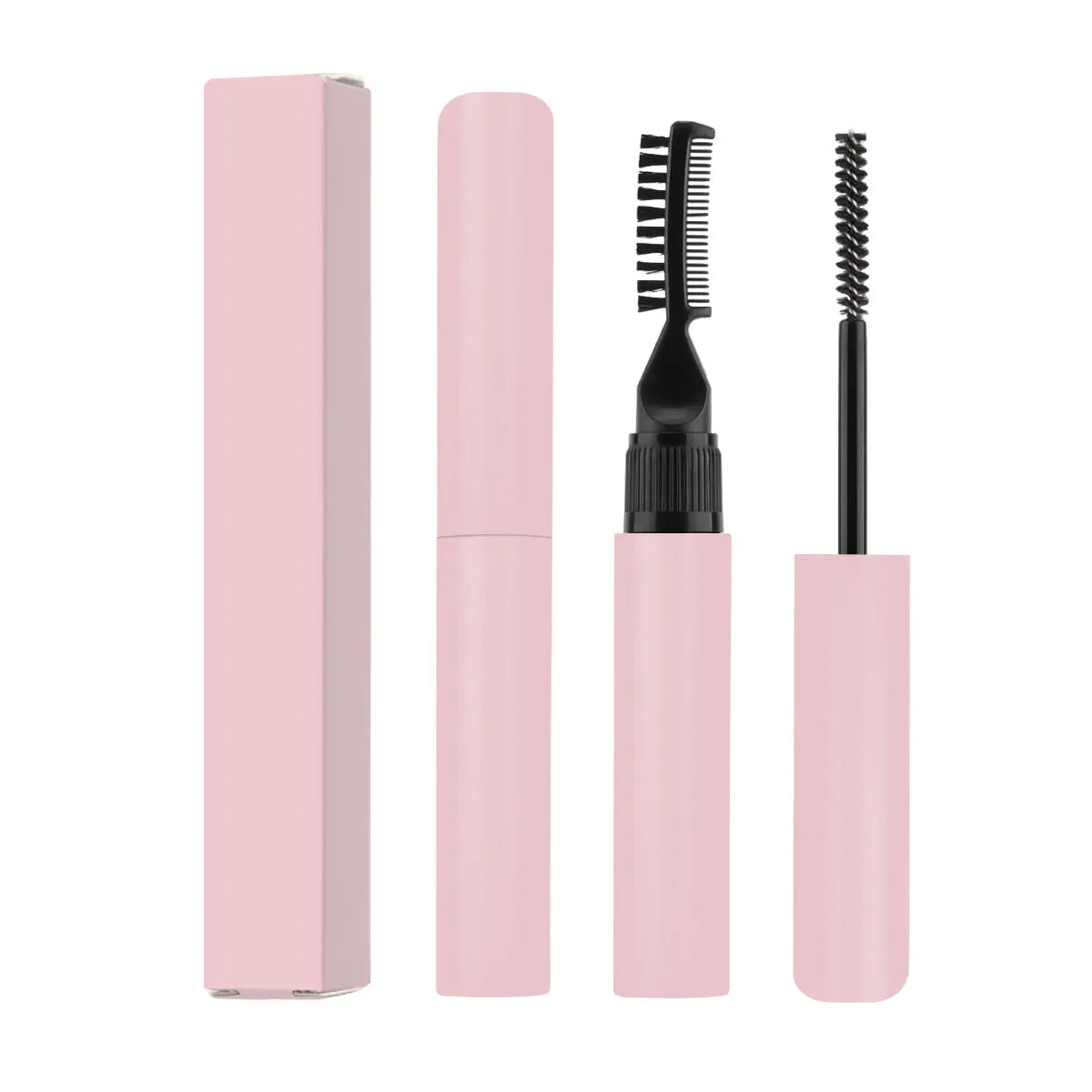 Pink and white eyebrow glue tube with applicator brush for natural wild brow styling.