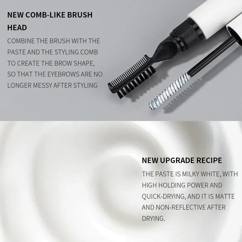 Pink and white eyebrow glue tube with applicator brush for natural wild brow styling.
