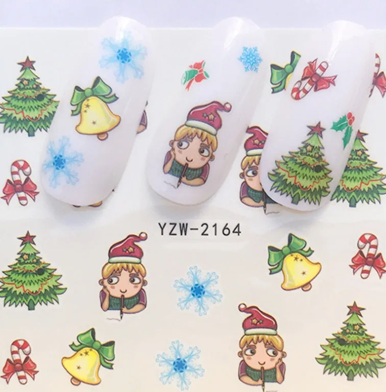 Christmas explosion models water transfer nail stickers with full coverage festive designs in 23 styles on white background
