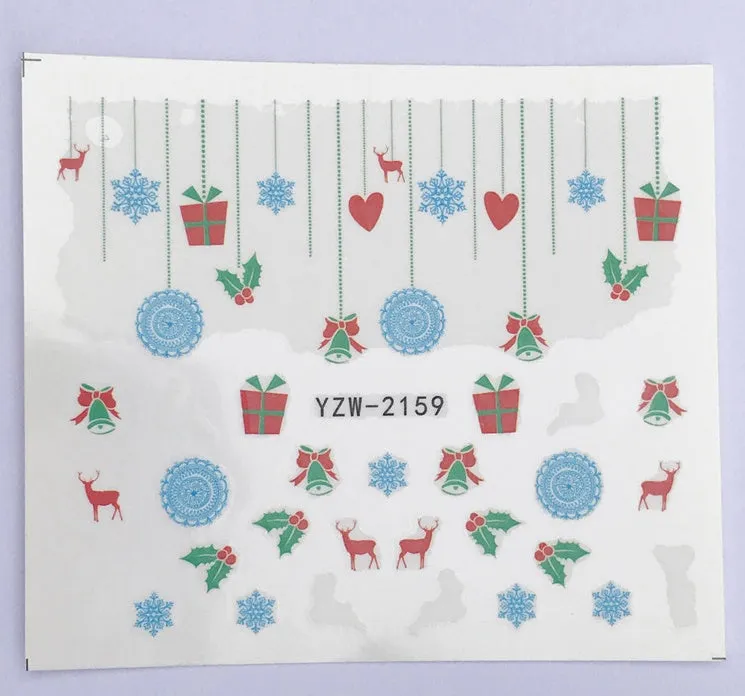 Christmas explosion models water transfer nail stickers with full coverage festive designs in 23 styles on white background