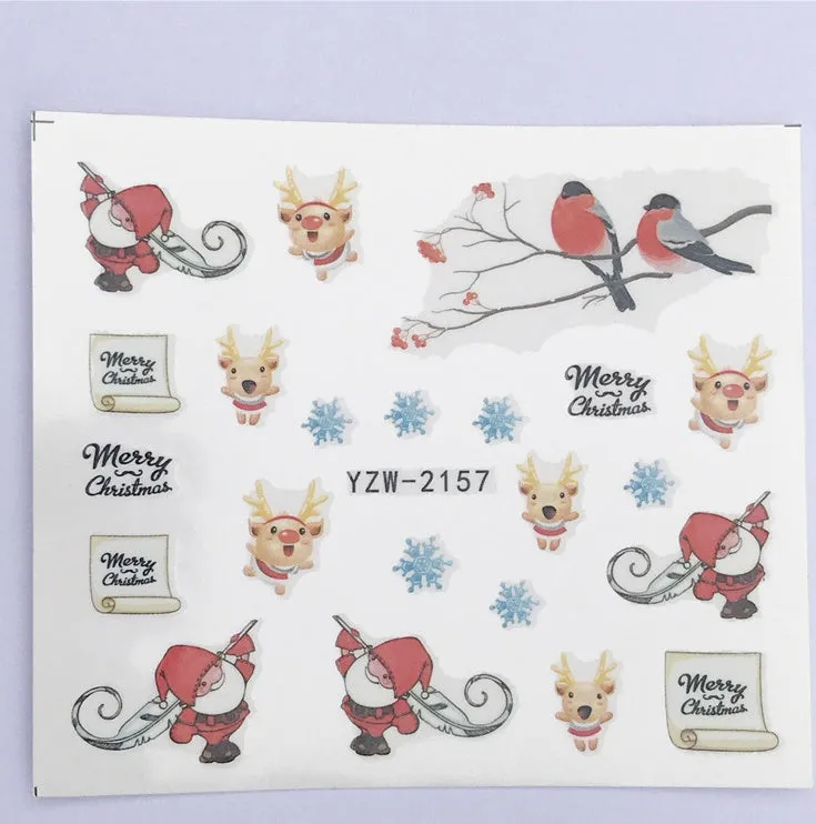 Christmas explosion models water transfer nail stickers with full coverage festive designs in 23 styles on white background