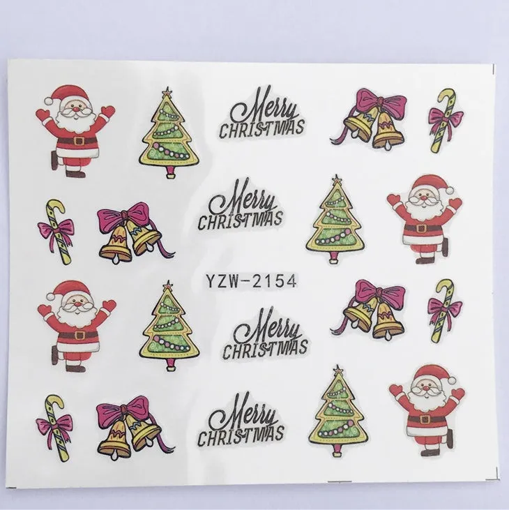 Christmas explosion models water transfer nail stickers with full coverage festive designs in 23 styles on white background