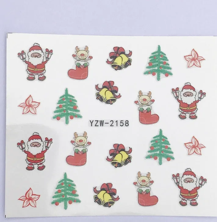 Christmas explosion models water transfer nail stickers with full coverage festive designs in 23 styles on white background