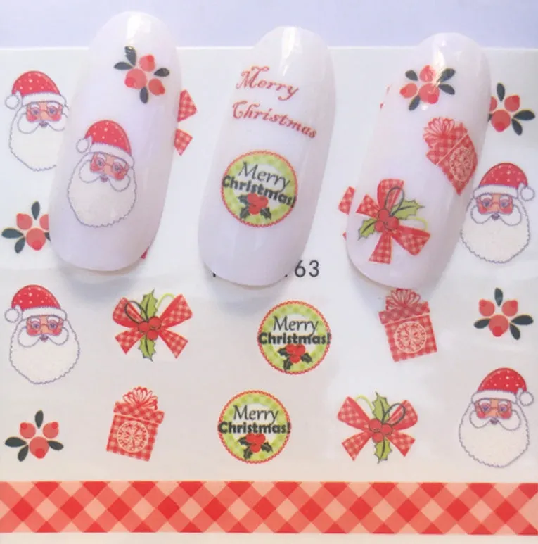 Christmas explosion models water transfer nail stickers with full coverage festive designs in 23 styles on white background