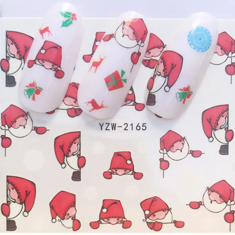 Christmas explosion models water transfer nail stickers with full coverage festive designs in 23 styles on white background