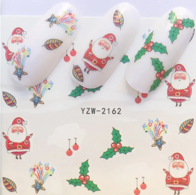 Christmas explosion models water transfer nail stickers with full coverage festive designs in 23 styles on white background