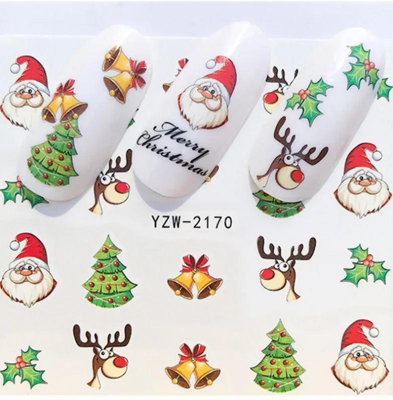 Christmas explosion models water transfer nail stickers with full coverage festive designs in 23 styles on white background