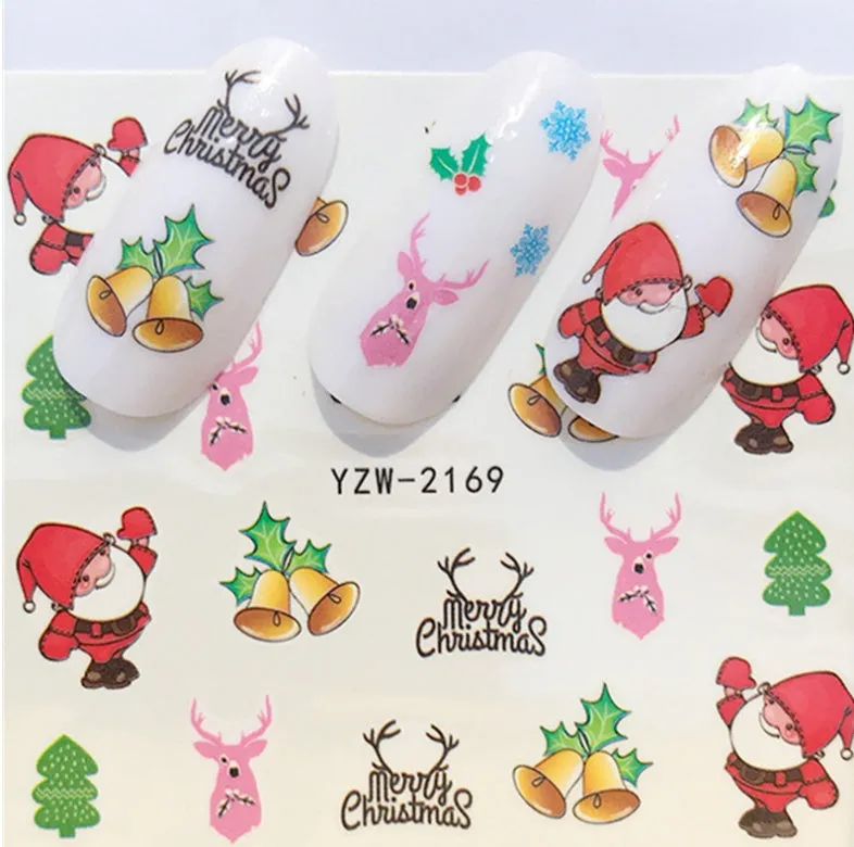 Christmas explosion models water transfer nail stickers with full coverage festive designs in 23 styles on white background