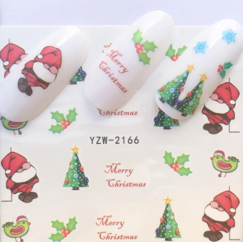 Christmas explosion models water transfer nail stickers with full coverage festive designs in 23 styles on white background