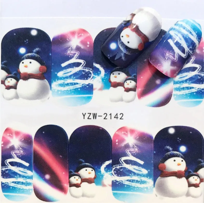Christmas explosion models water transfer nail stickers with full coverage festive designs in 23 styles on white background